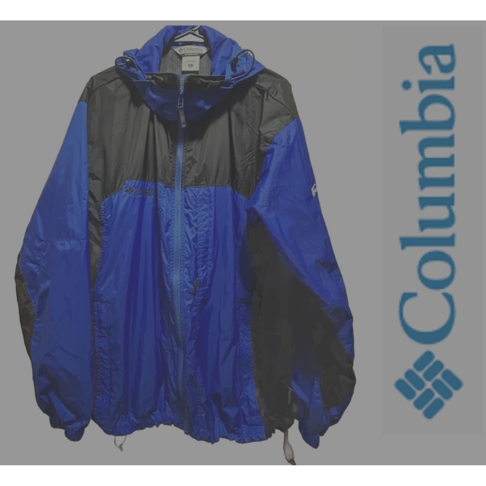 Columbia Men's Nylon XL Full Zip Lightweight HOOD Blue Jacket Kokanee Cranworx
